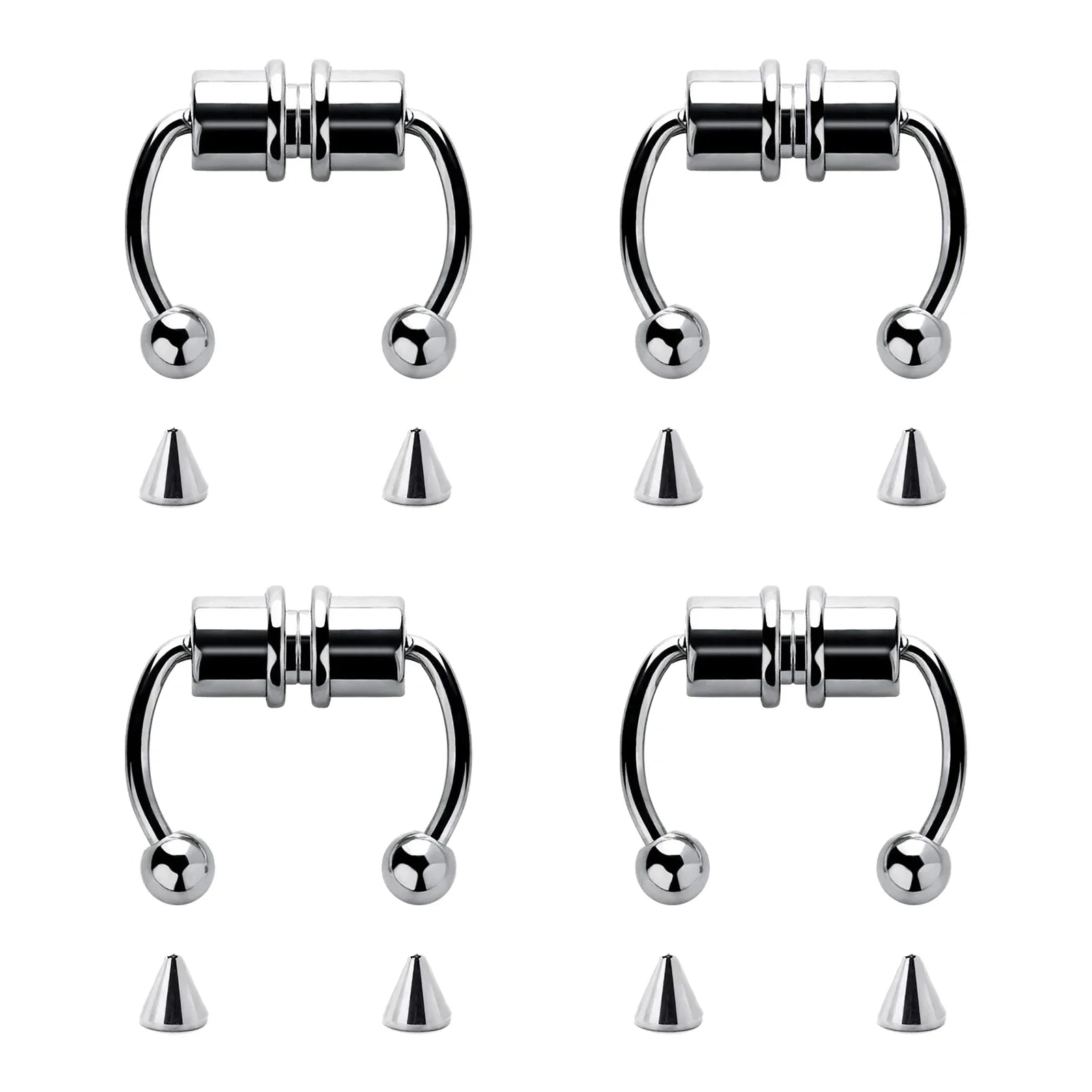 1/4pcs Women's Fake Nose Rings - Magnetic Stainless Steel Septum Hoops, Rock Hip Hop Body Jewelry