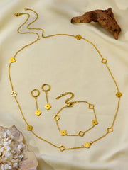 1 Set Lucky Stainless Steel 18k Gold Plated Plum Blossom Hollow Clover Necklace Bracelet Earrings Ladies Jewellery Set