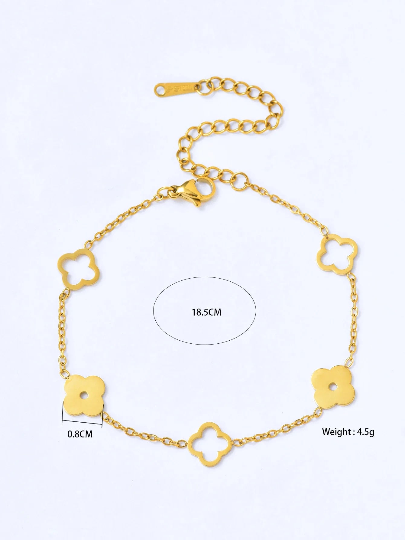 1 Set Lucky Stainless Steel 18k Gold Plated Plum Blossom Hollow Clover Necklace Bracelet Earrings Ladies Jewellery Set