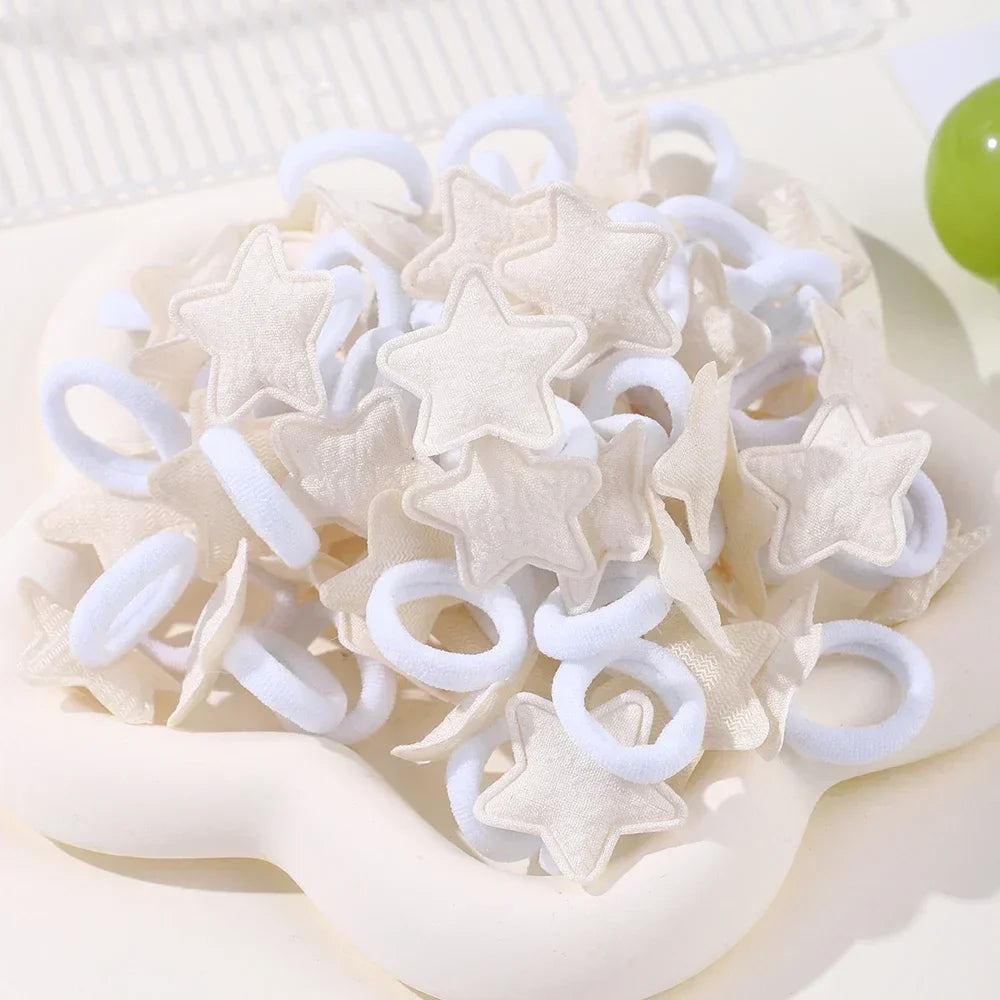 10/20pcs Girls Pink Heart Star Children Hair Loop No Harm Hair Cartoon Towel Rope Ponytail Holder Mini Rubber Band Kids Headwear