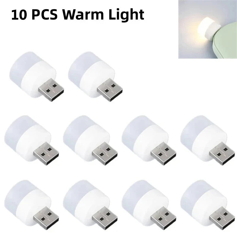 1/10Pcs Mini USB Night Light Warm White Eye Protection Book Reading Light USB Plug Computer Mobile Power Charging LED Night Lamp